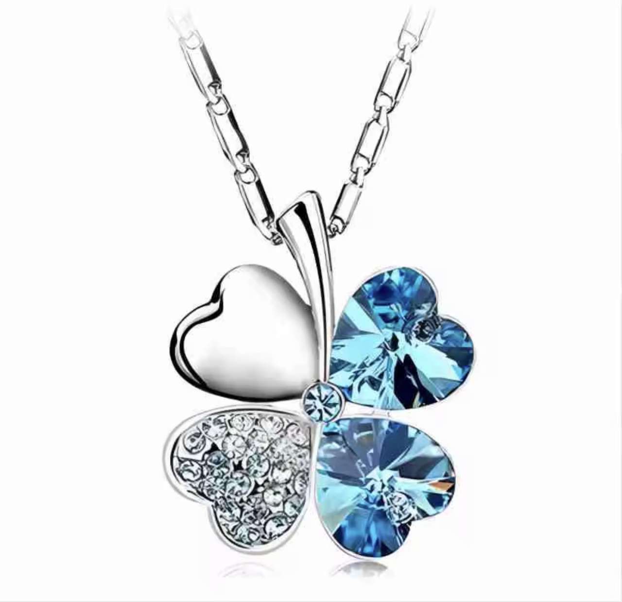 Crystal 4 Four Leaf Leaves Clover Pendant Necklaces 