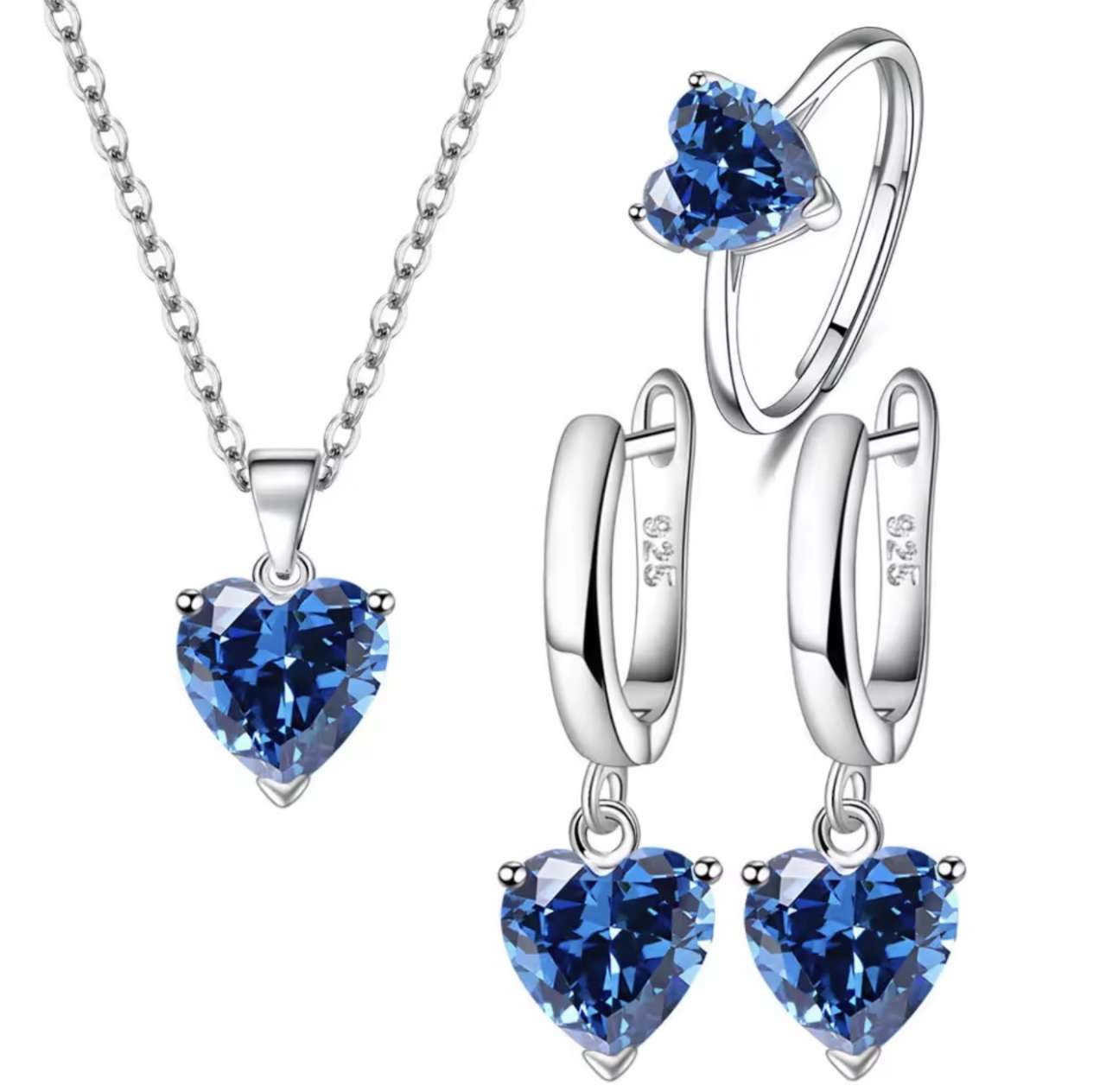 925 Sterling Silver Jewelry Sets For Women Heart Zircon Ring Earrings Necklace Wedding Bridal Elegan