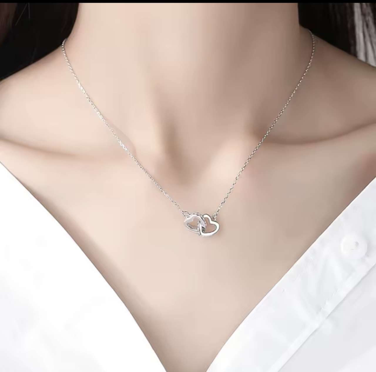 5PCS Elegance Double Heart Rhinestone Jewelry Set for Women - Includes Necklace, Earrings, and Ring