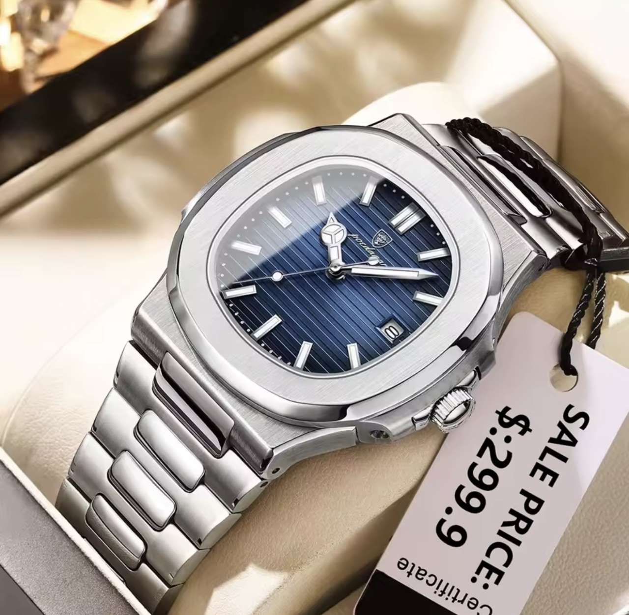 POEDAGAR Luxury Watch Business 50 ATM Waterproof Male Clock Luminous Date Stainless Steel Square Qua