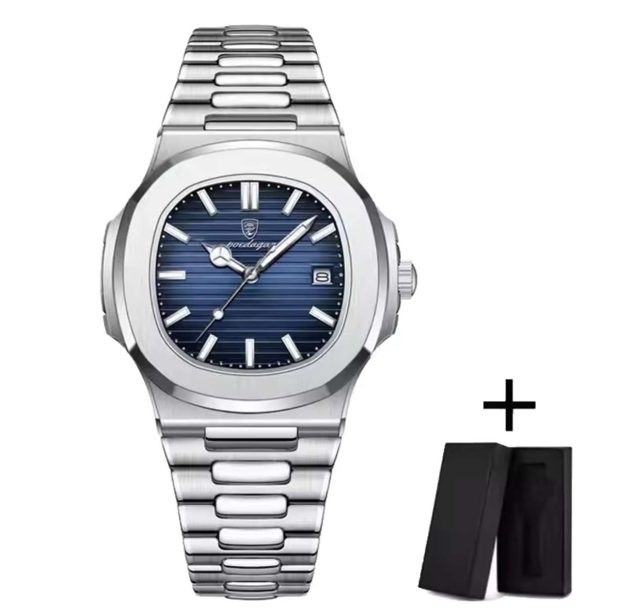 POEDAGAR Luxury Watch Business 50 ATM Waterproof Male Clock Luminous Date Stainless Steel Square Qua