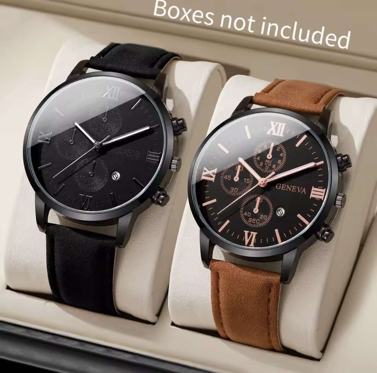 1/2PCS Men Business Watches Fashion Roma Dial Calendar Quartz Watch Leather Band Male's Wristwatches