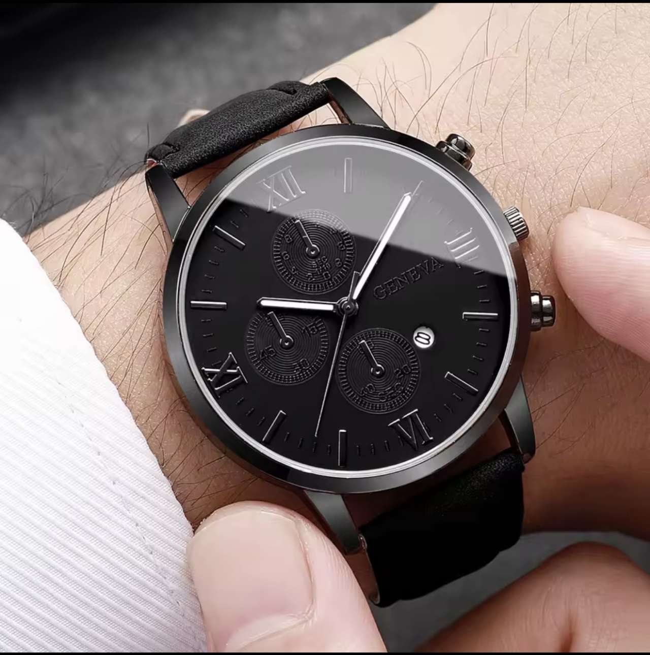 1/2PCS Men Business Watches Fashion Roma Dial Calendar Quartz Watch Leather Band Male's Wristwatches