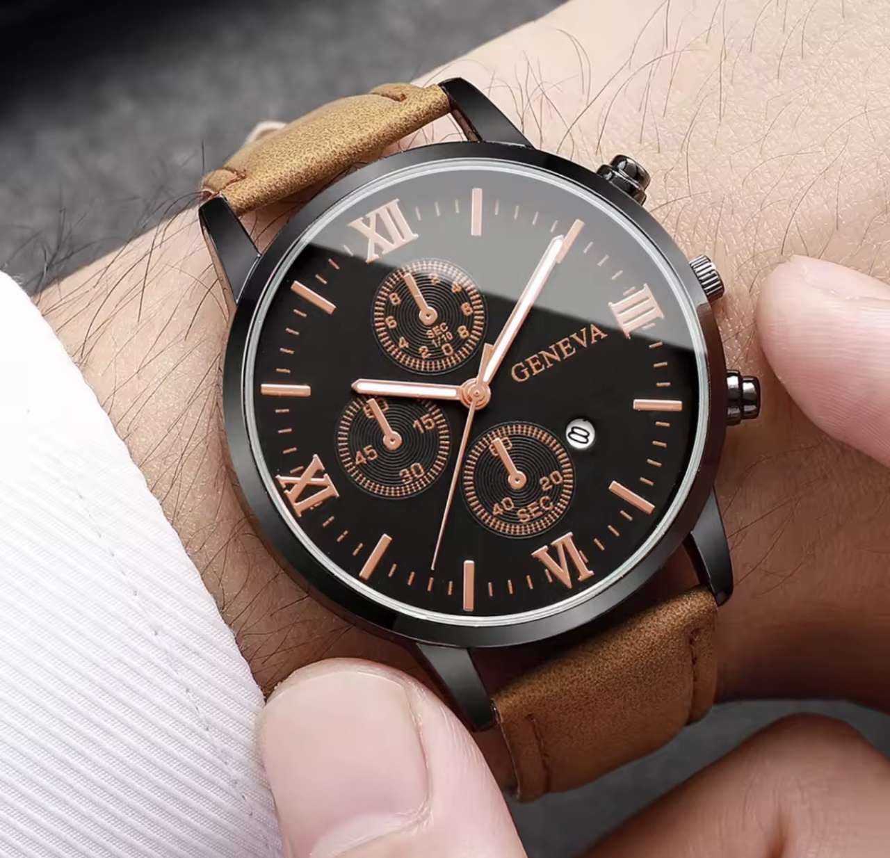 1/2PCS Men Business Watches Fashion Roma Dial Calendar Quartz Watch Leather Band Male's Wristwatches