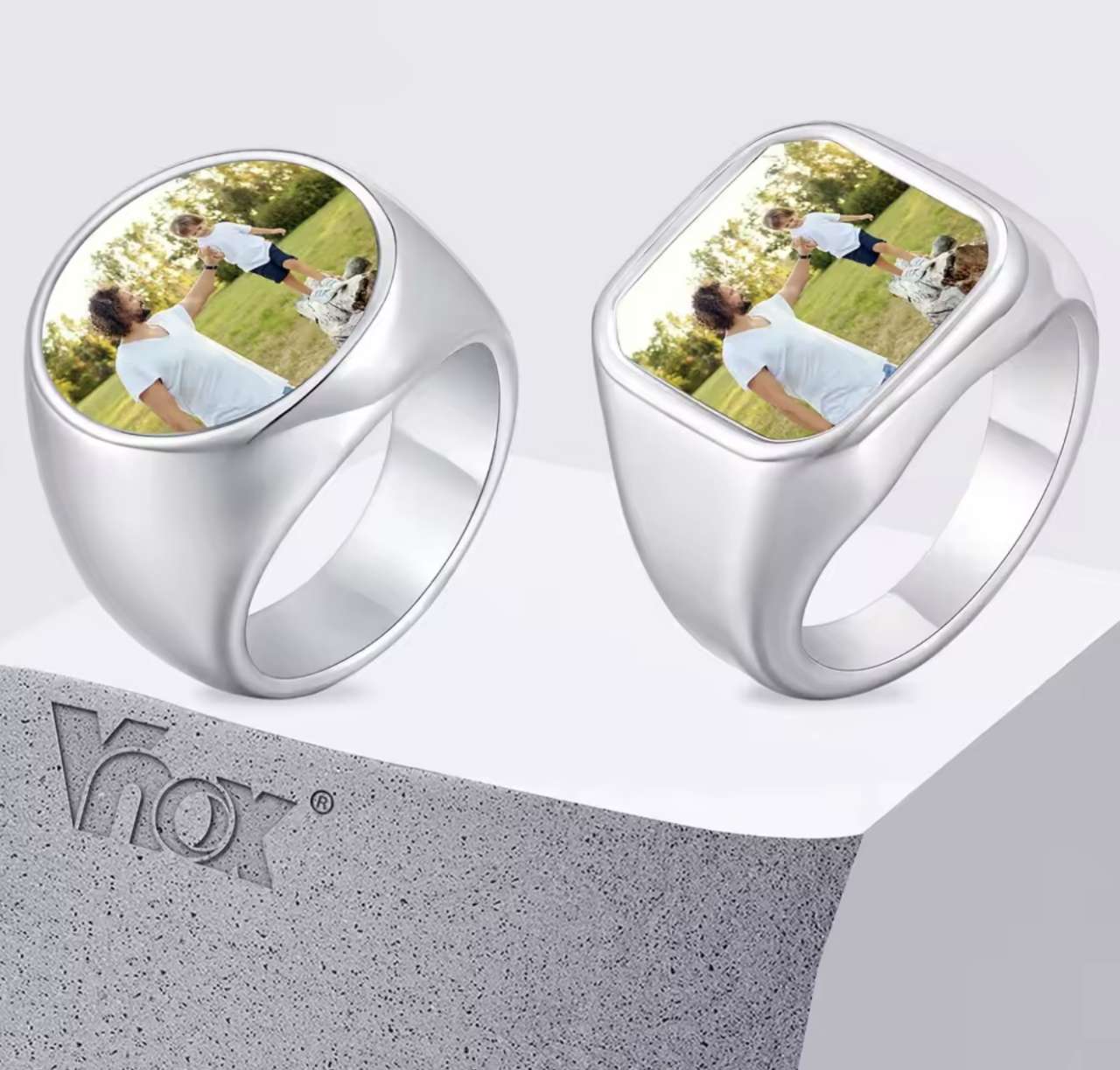 Vnox Personalized Rings with Picture, Custom Photo Stainless Steel Ring Size 7-12, Customized Memori