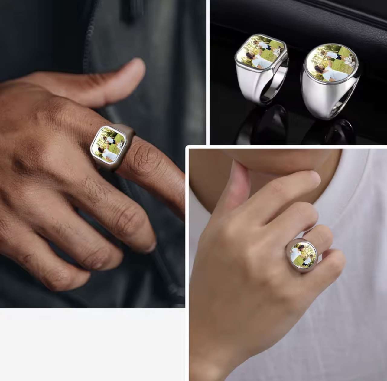 Vnox Personalized Rings with Picture, Custom Photo Stainless Steel Ring Size 7-12, Customized Memori