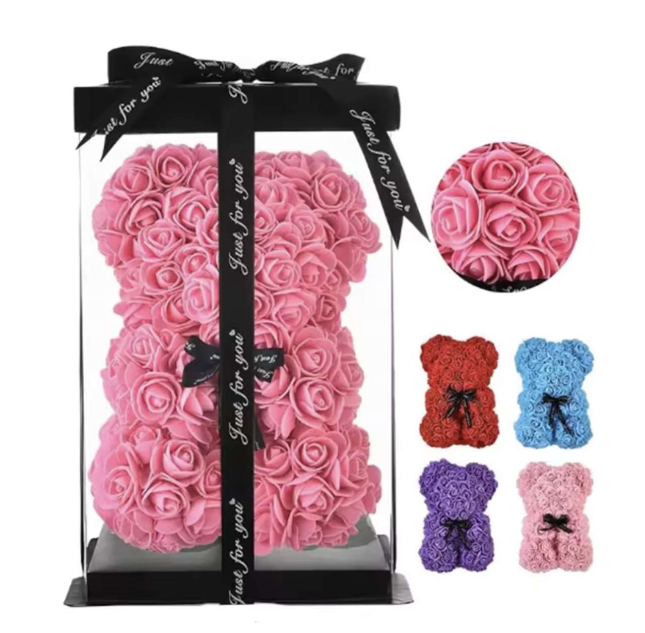 25cm Artificial Teddy Rose Flower Bear with Box Romantic Valentines Day Gift Girlfriend Women Annive