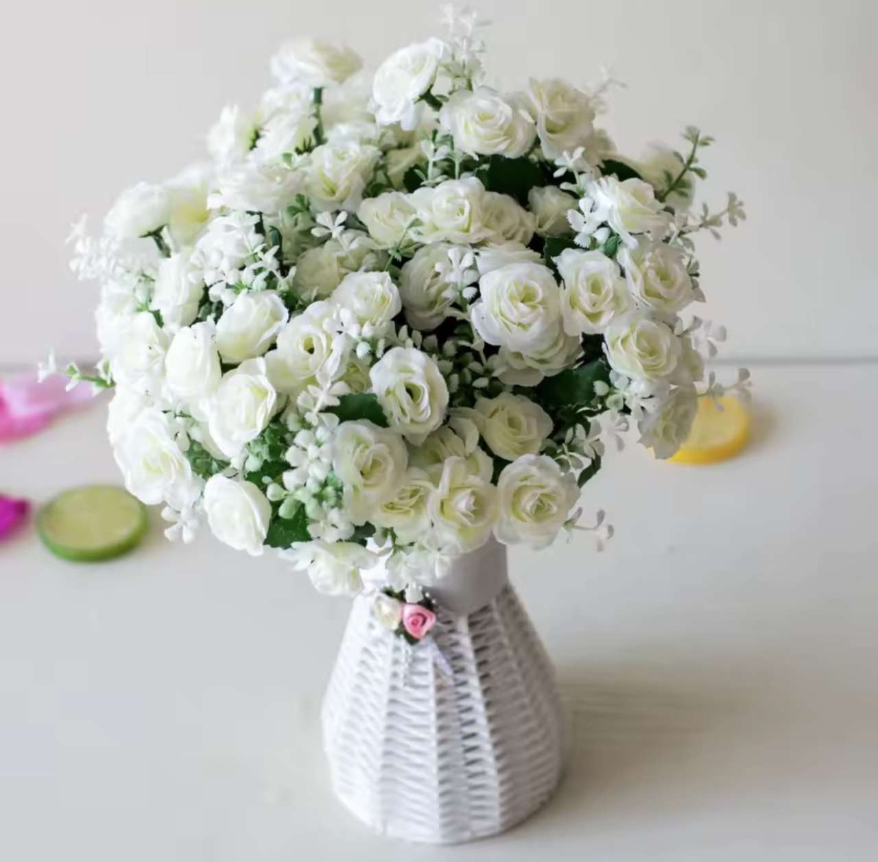 30cm 15Heads Artificial Mini Roses Flower Bouquet Home Living Room Office Desktop Ornament Fake Flow
