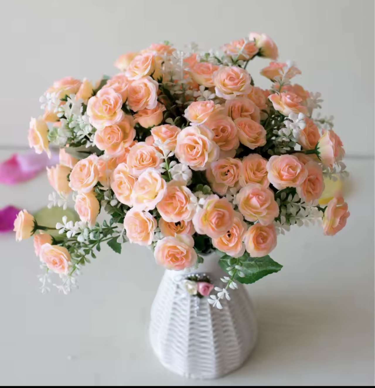 30cm 15Heads Artificial Mini Roses Flower Bouquet Home Living Room Office Desktop Ornament Fake Flow