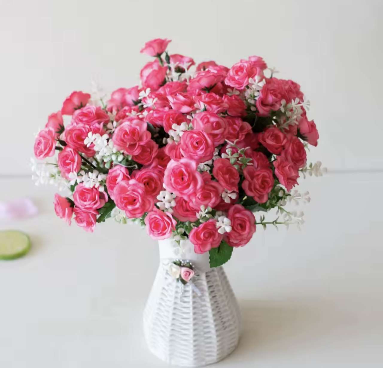30cm 15Heads Artificial Mini Roses Flower Bouquet Home Living Room Office Desktop Ornament Fake Flow