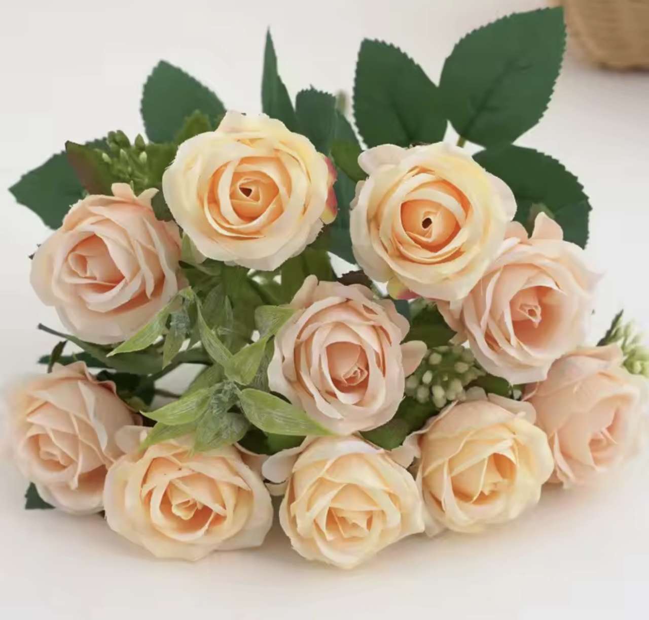 10 Heads Rose Bouquet Artificial Flowers Western Rose Wedding Decoration 6 Colors Peonies Fake Flowe