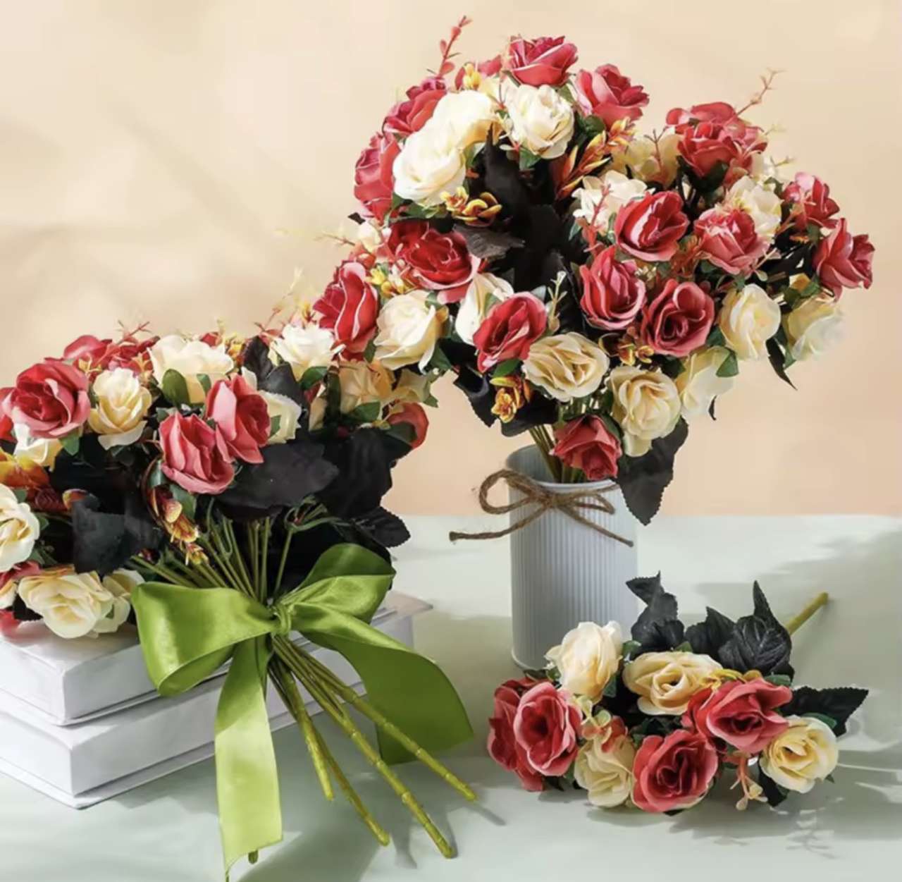 Artificial Silk Rose flower Wedding Home vase Outdoor Garden Decor bride Bouquet Diy gift Clippinh W
