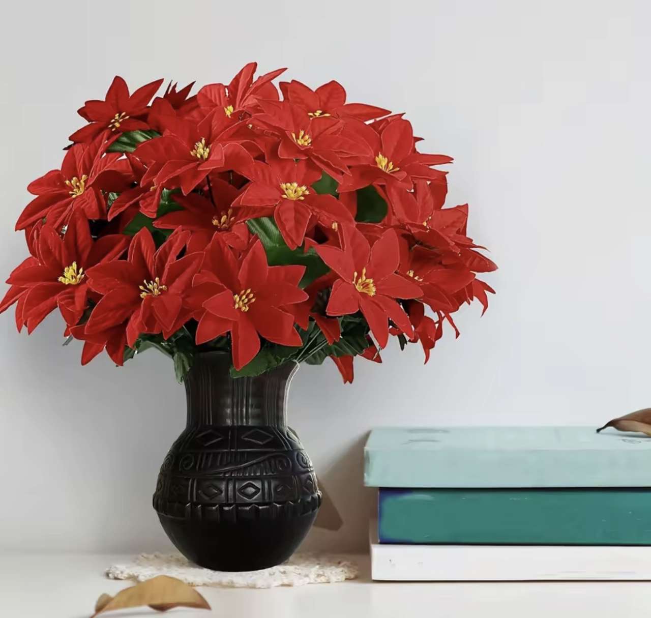 33cm Red Christmas Flowers Bouquet Christmas Decoration for Home Decor Party Vase  Fake Flowers New 