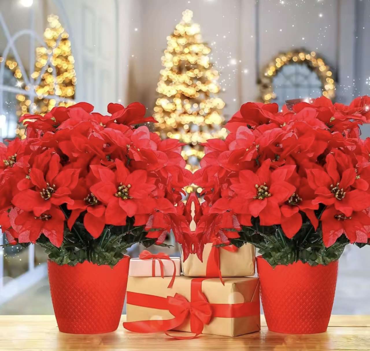 33cm Red Christmas Flowers Bouquet Christmas Decoration for Home Decor Party Vase  Fake Flowers New 