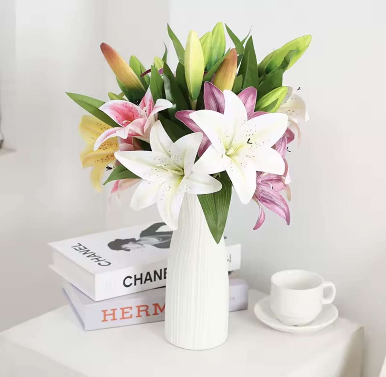 Artificial silk flowers fake lily Bouquet 41cm long DIY creative bouquet as gift for friends teach &