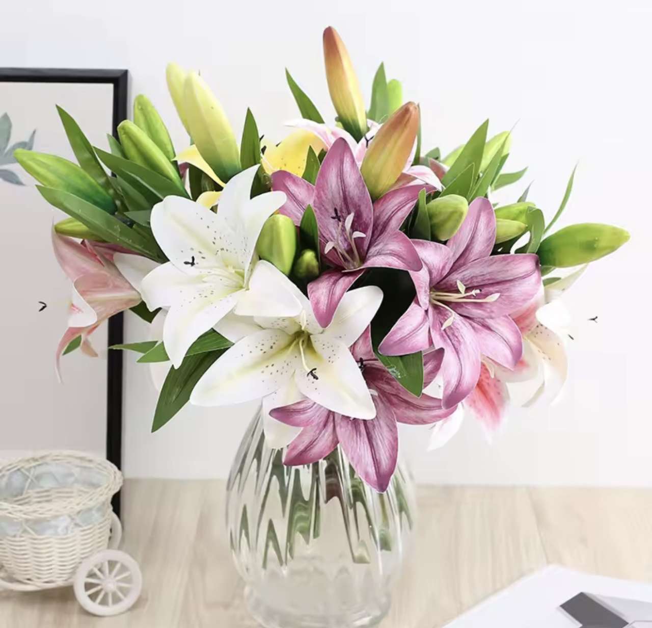 Artificial silk flowers fake lily Bouquet 41cm long DIY creative bouquet as gift for friends teach &