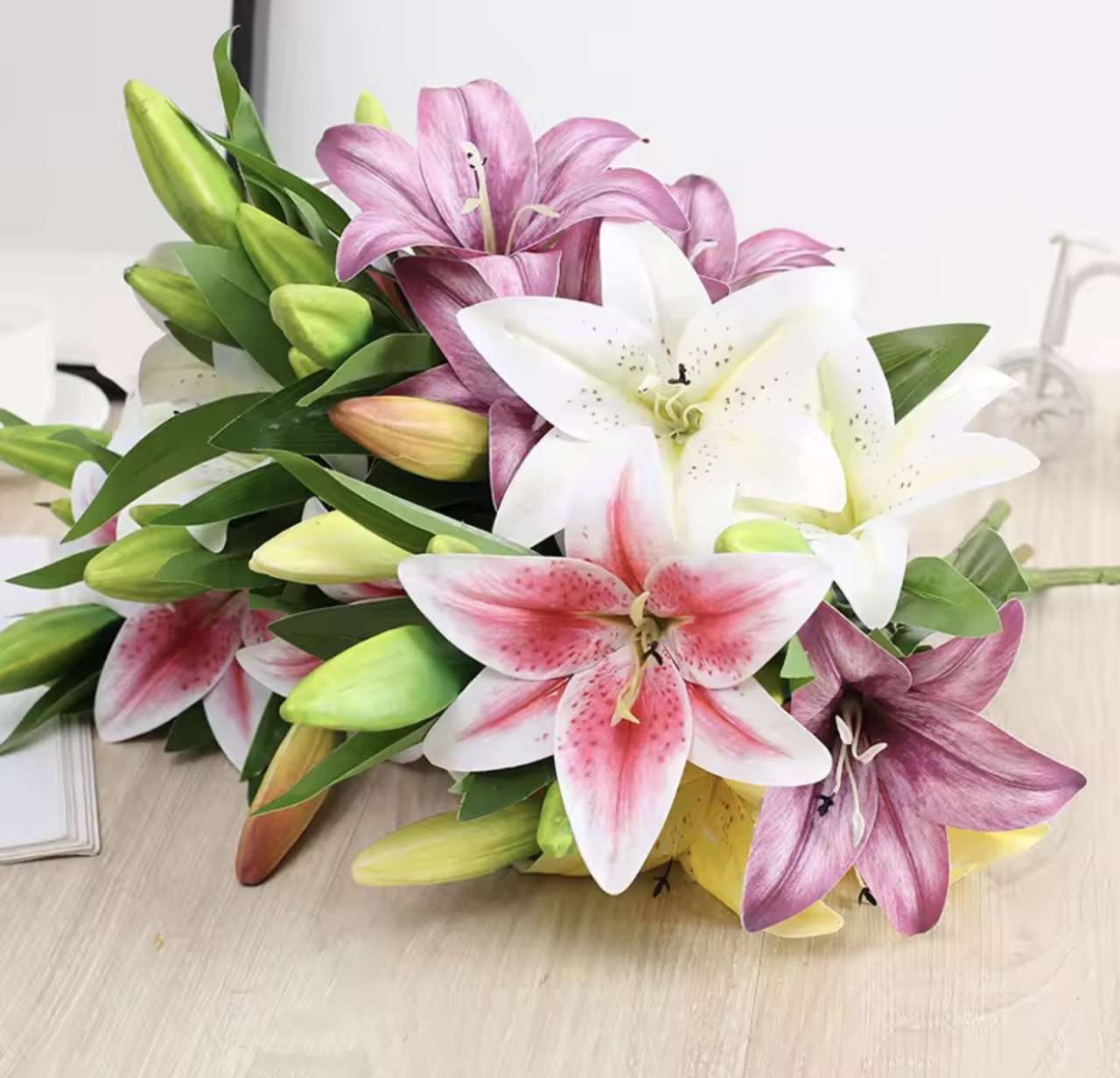 Artificial silk flowers fake lily Bouquet 41cm long DIY creative bouquet as gift for friends teach &