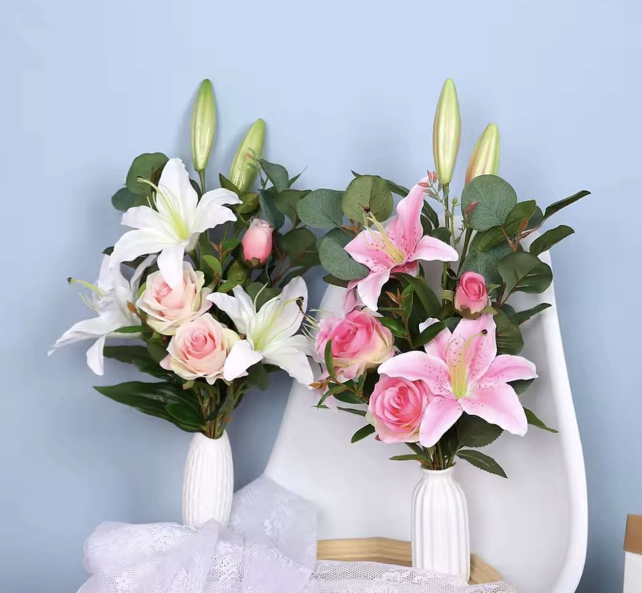 Artificial silk flowers fake lily Bouquet 41cm long DIY creative bouquet as gift for friends teach &