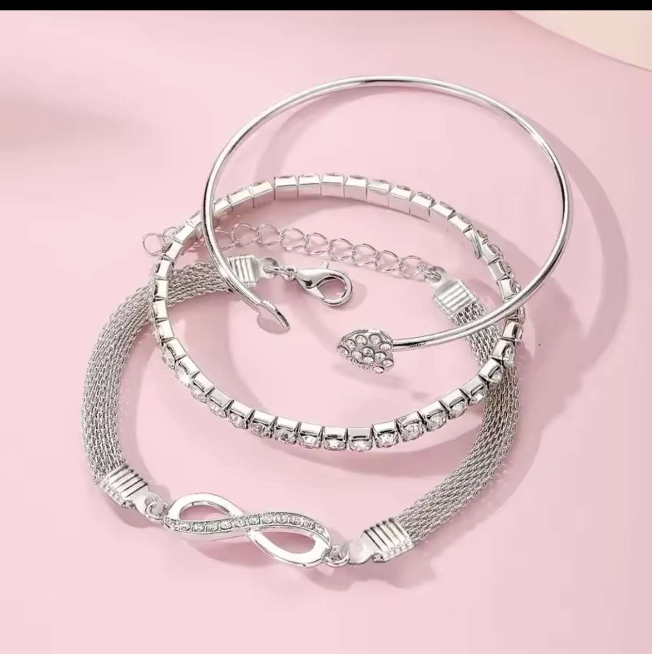 3Pcs Set Vintage Crystal Rhinestone Heart Bracelets
