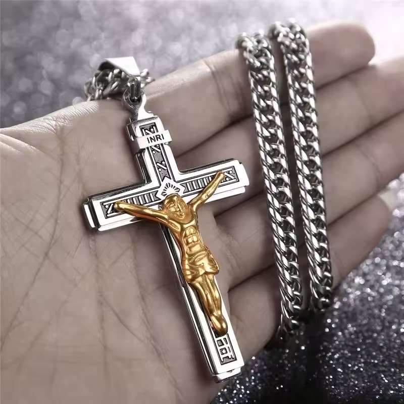 LLX Vintage Jesus Cross Pendant Men and Women Amulet Necklace