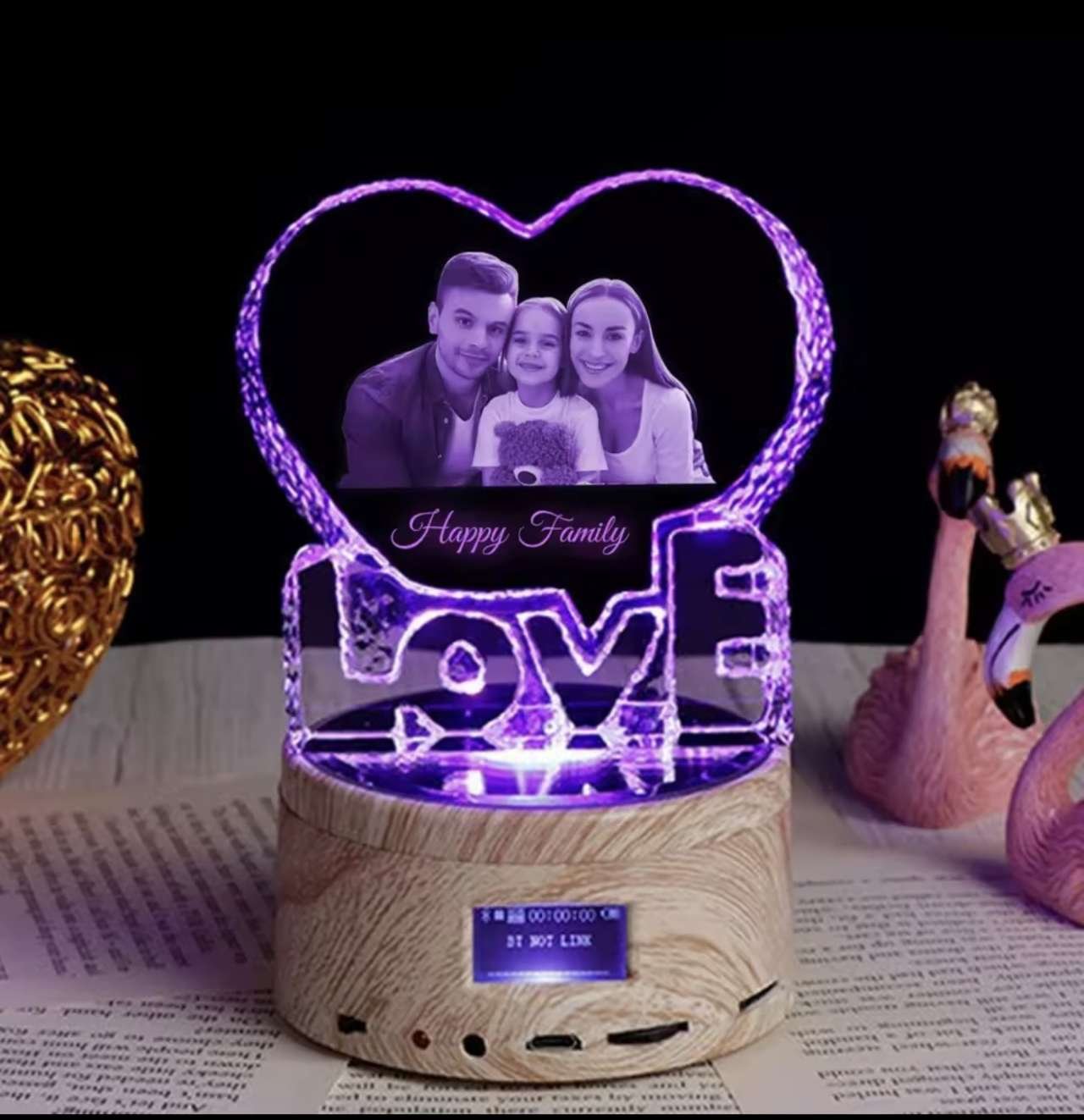 Love Crystal Photo Customized Picture Text NightLight Bluetooth Music Player Wedding 