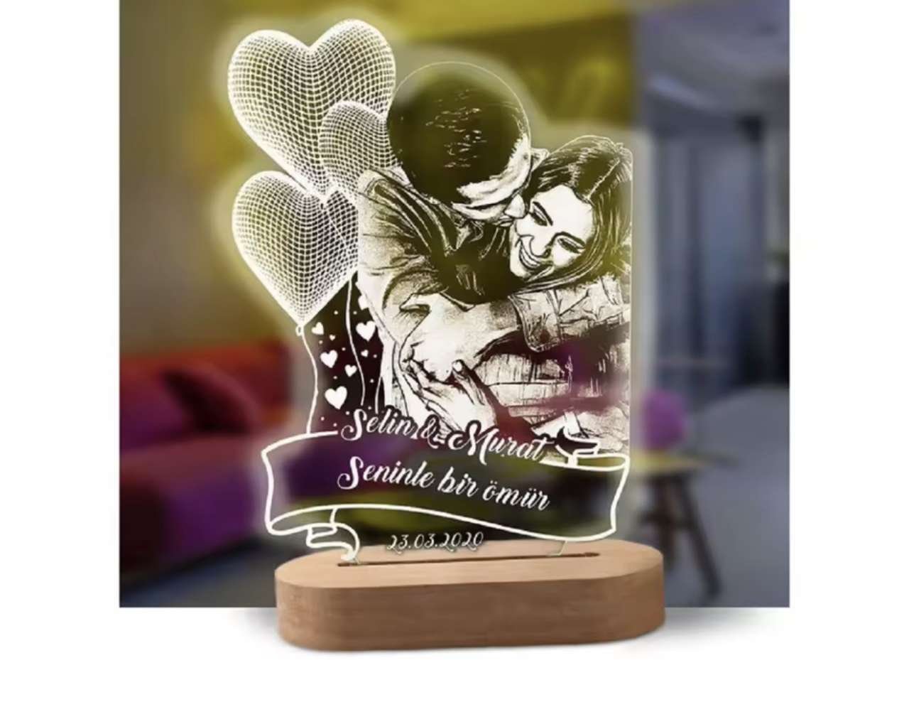 Personalized 3D Lamp Custom Photo Night Light Heart LED Lamp Name Date On Anniversary Wedding Valent