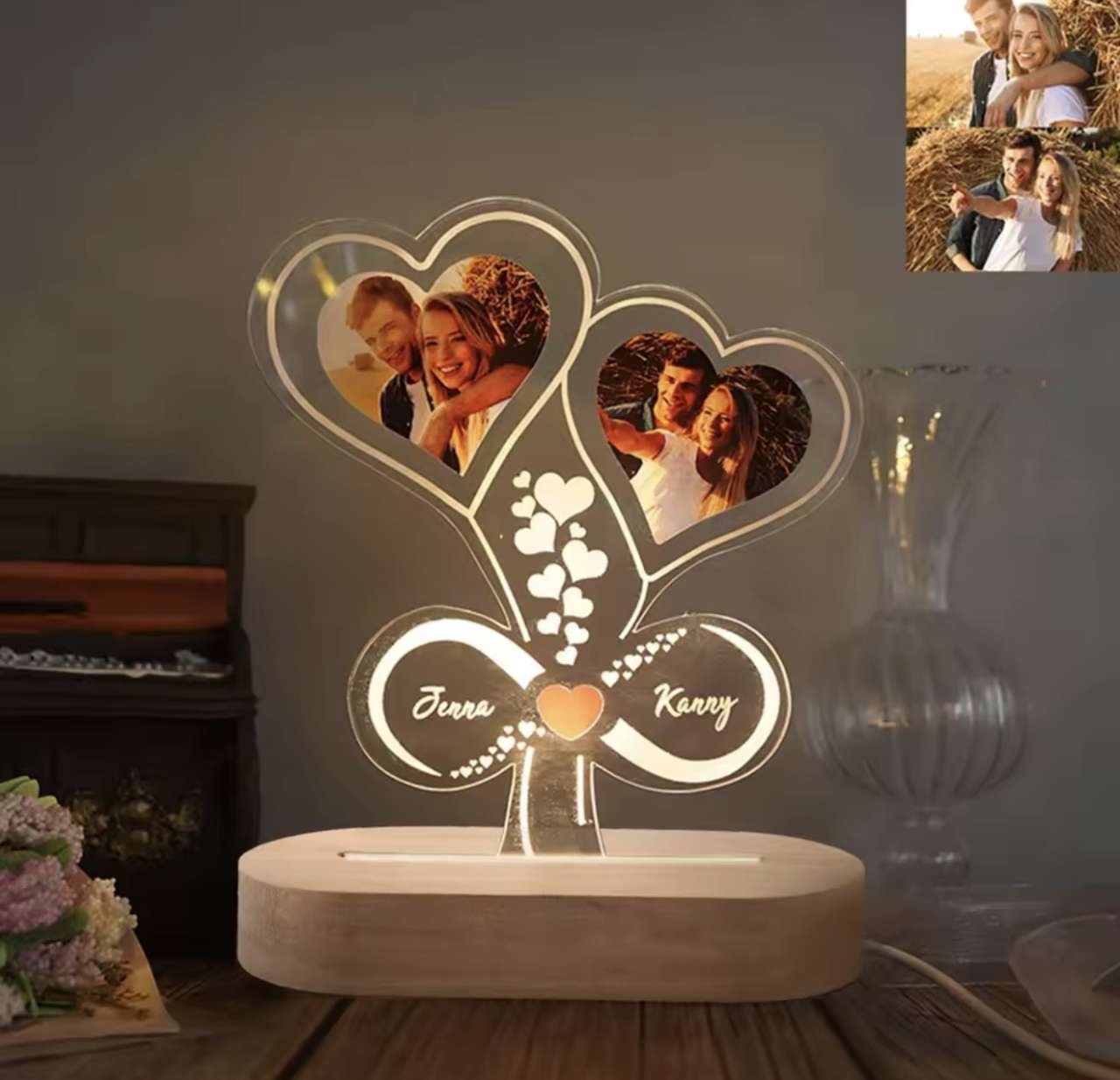 Personalized 3D Lamp Custom Photo Night Light Heart LED Lamp Name Date On Anniversary Wedding Valent