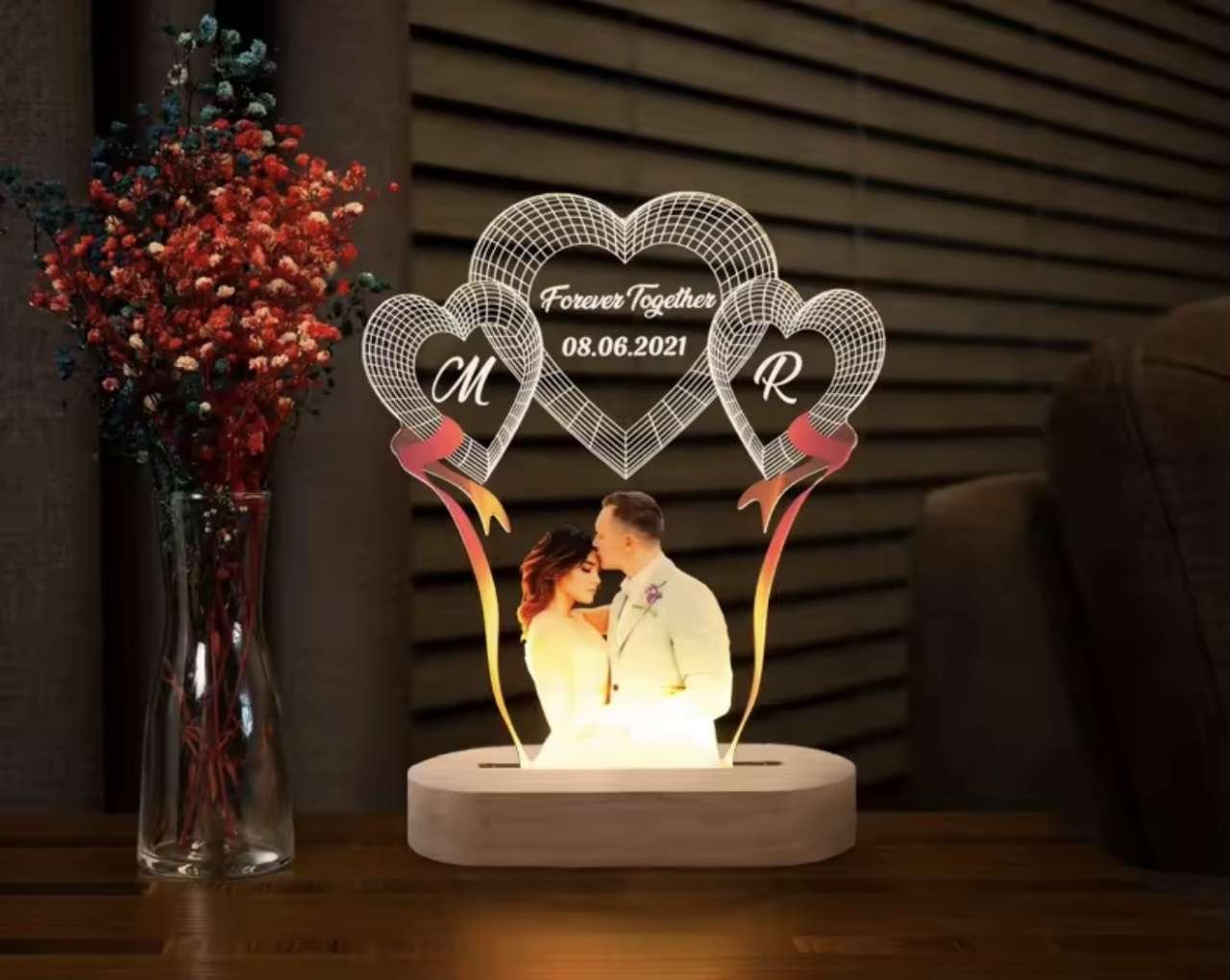 Personalized 3D Lamp Custom Photo Night Light Heart LED Lamp Name Date On Anniversary Wedding Valent