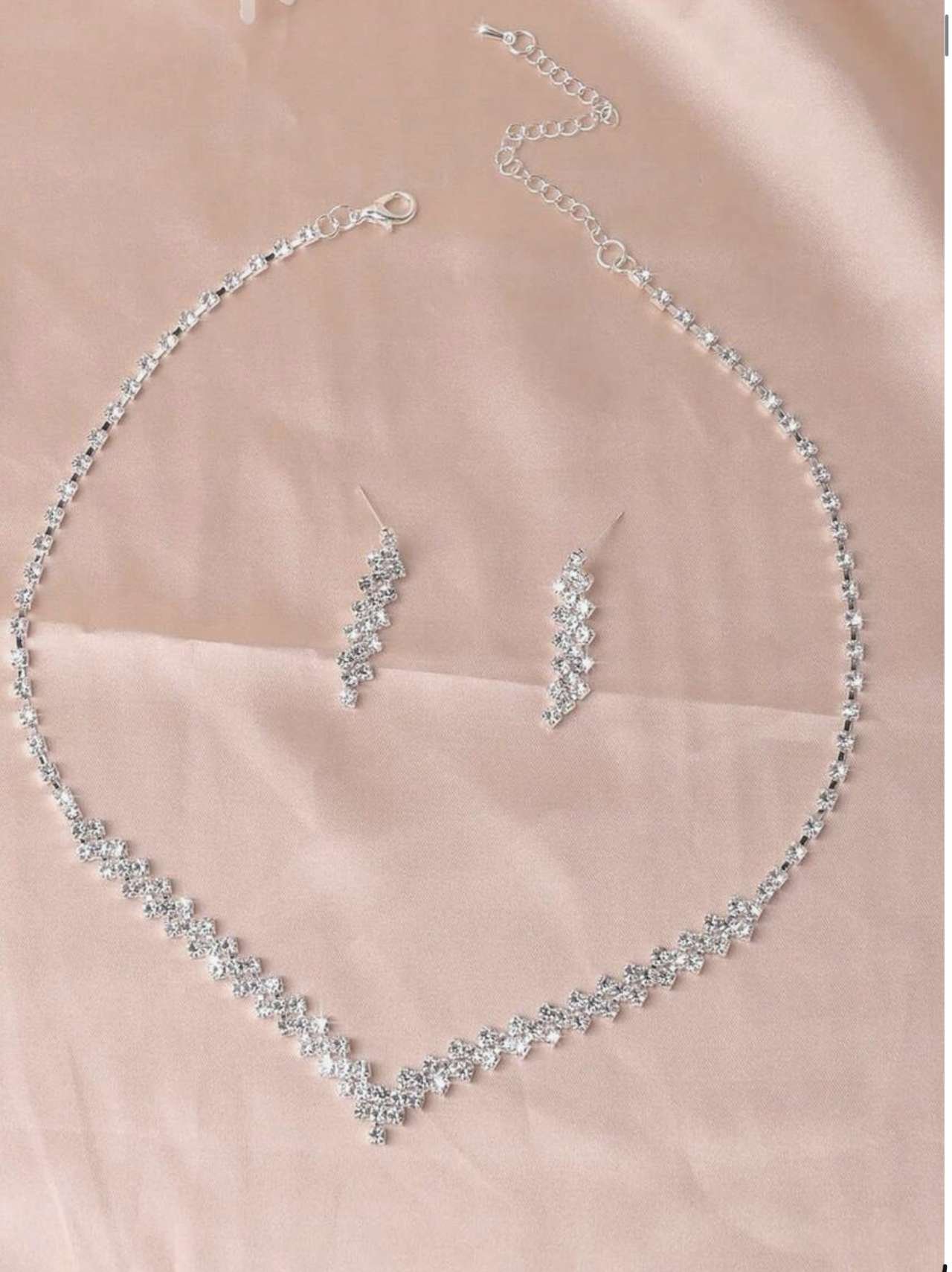 1pc Necklace + 1pair Earrings Fashionable Luxurious Rhinestone Inlaid Necklace & Earrings Set, Suita