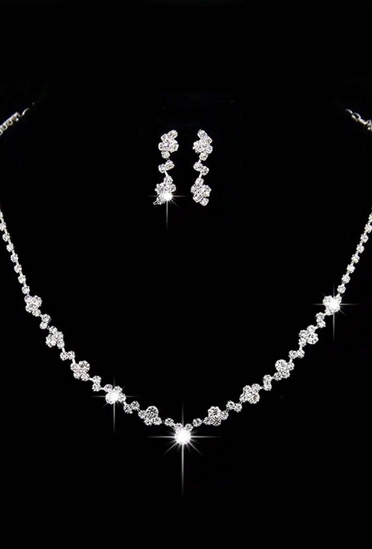 3pcs Simple Waterdrop-Shaped Rhinestone Necklace And Earrings Set Suitable For Women's Wedding