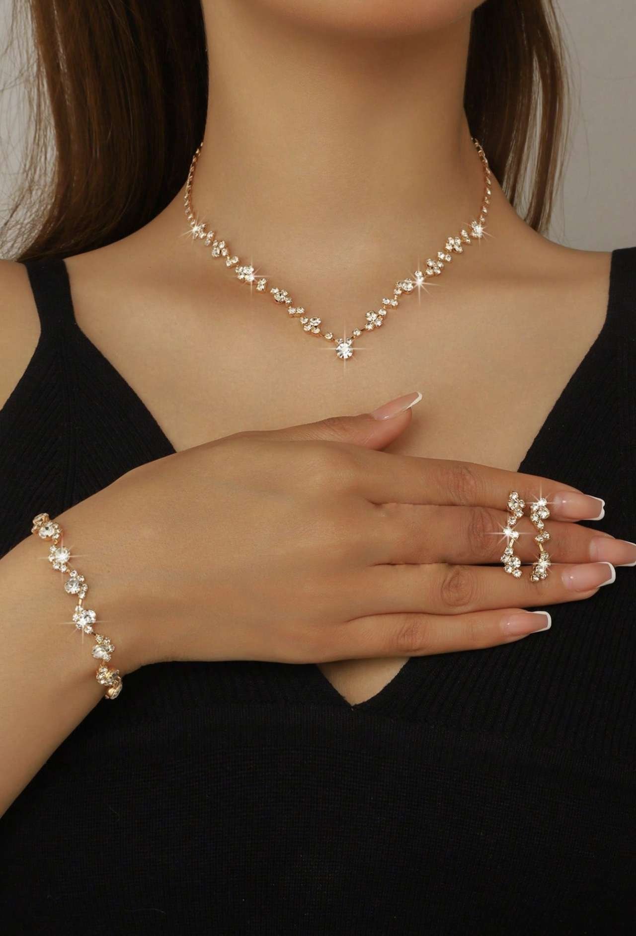 4pcs Fashion Jewelry Set, Including 1 Necklace, 1 Pair Of Earrings And 1 Bracelet, Suitable For Wome