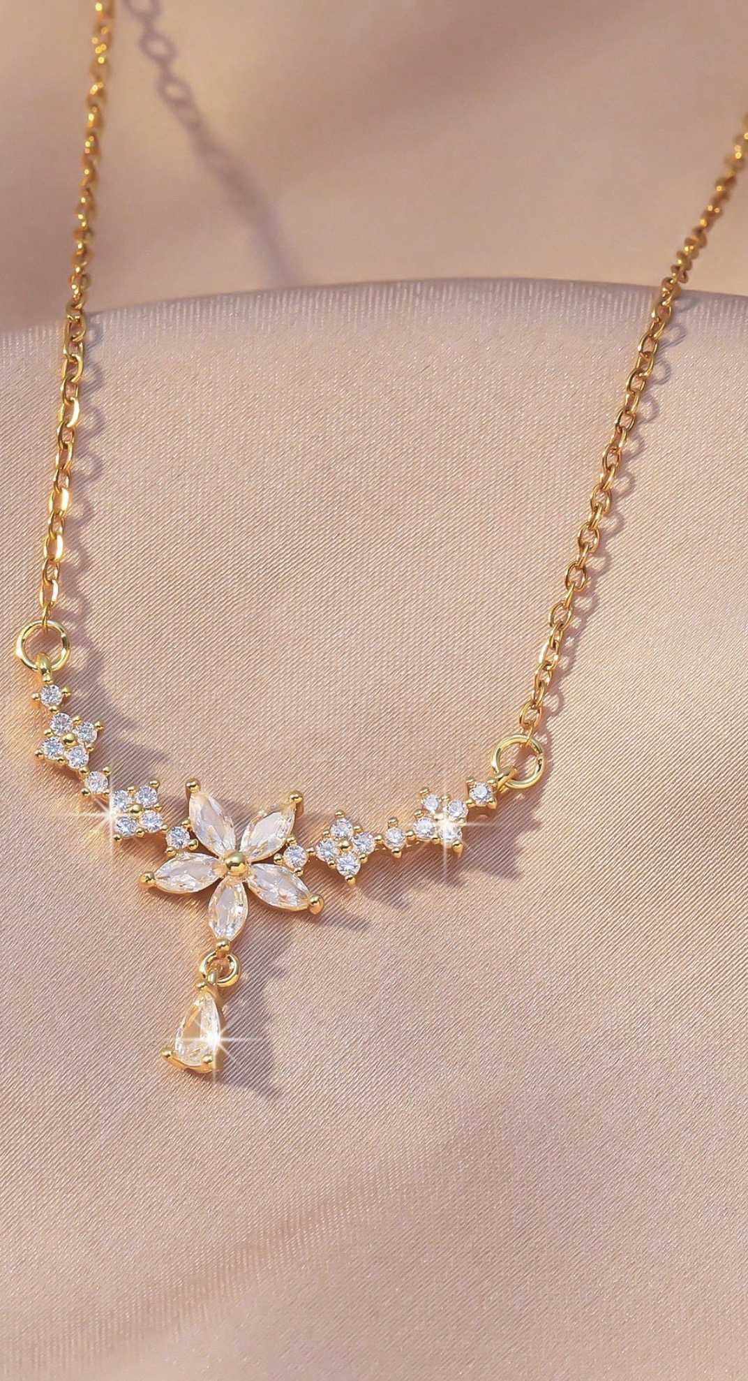 1pc Floral Necklace, Delicate & Minimalist Clavicle Chain For Women, French/European Style Embedded 