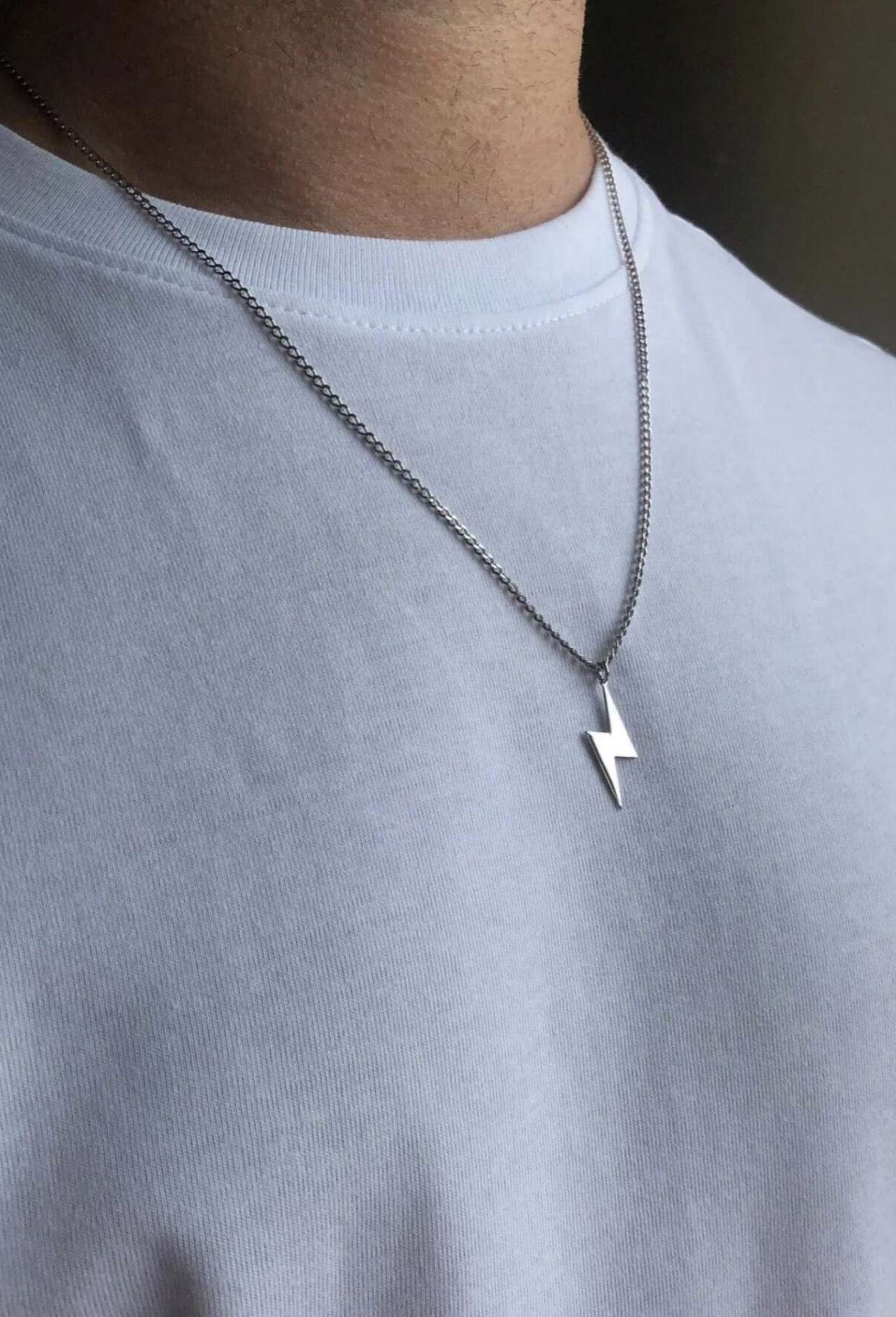 Stainless Steel Lightning Bolt Necklace For Men - Stylish Guy's Gift, Boyfriend Necklace, Curb Chain
