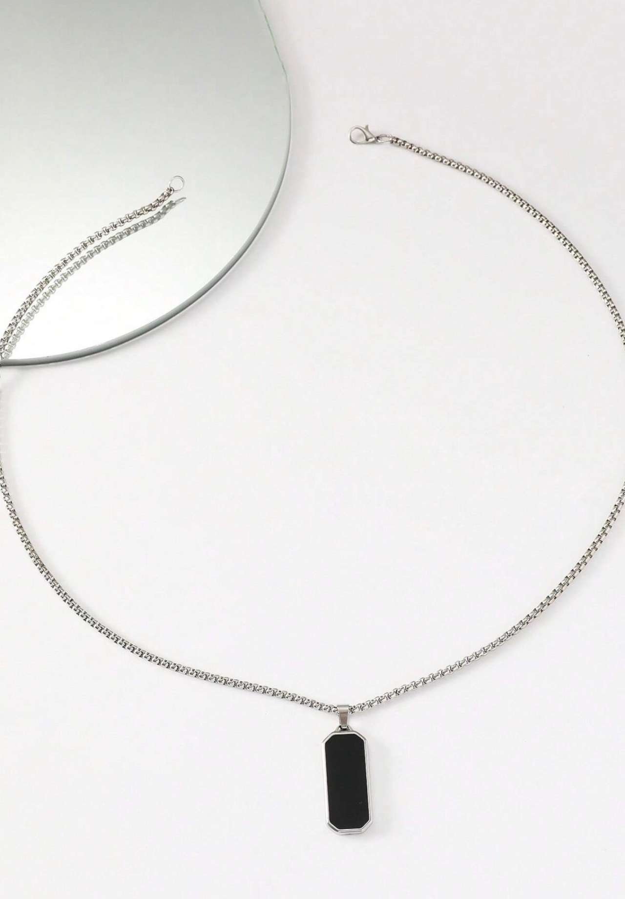 1pc Men's Simple Black Oil Drop Stainless Steel Pendant Necklace, Fashionable Titanium Steel Sweater