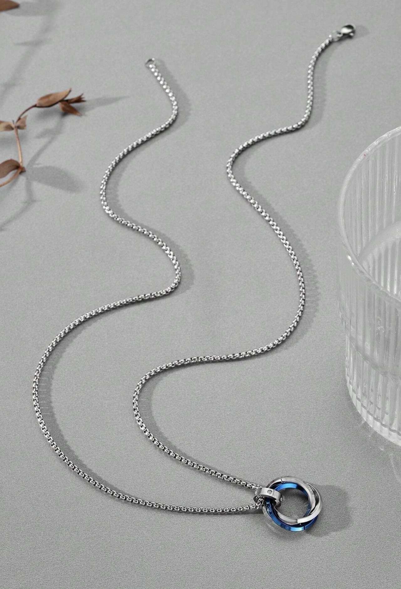1pc Men's Stainless Steel Bicolor Circle Pendant Necklace, Minimalist Design