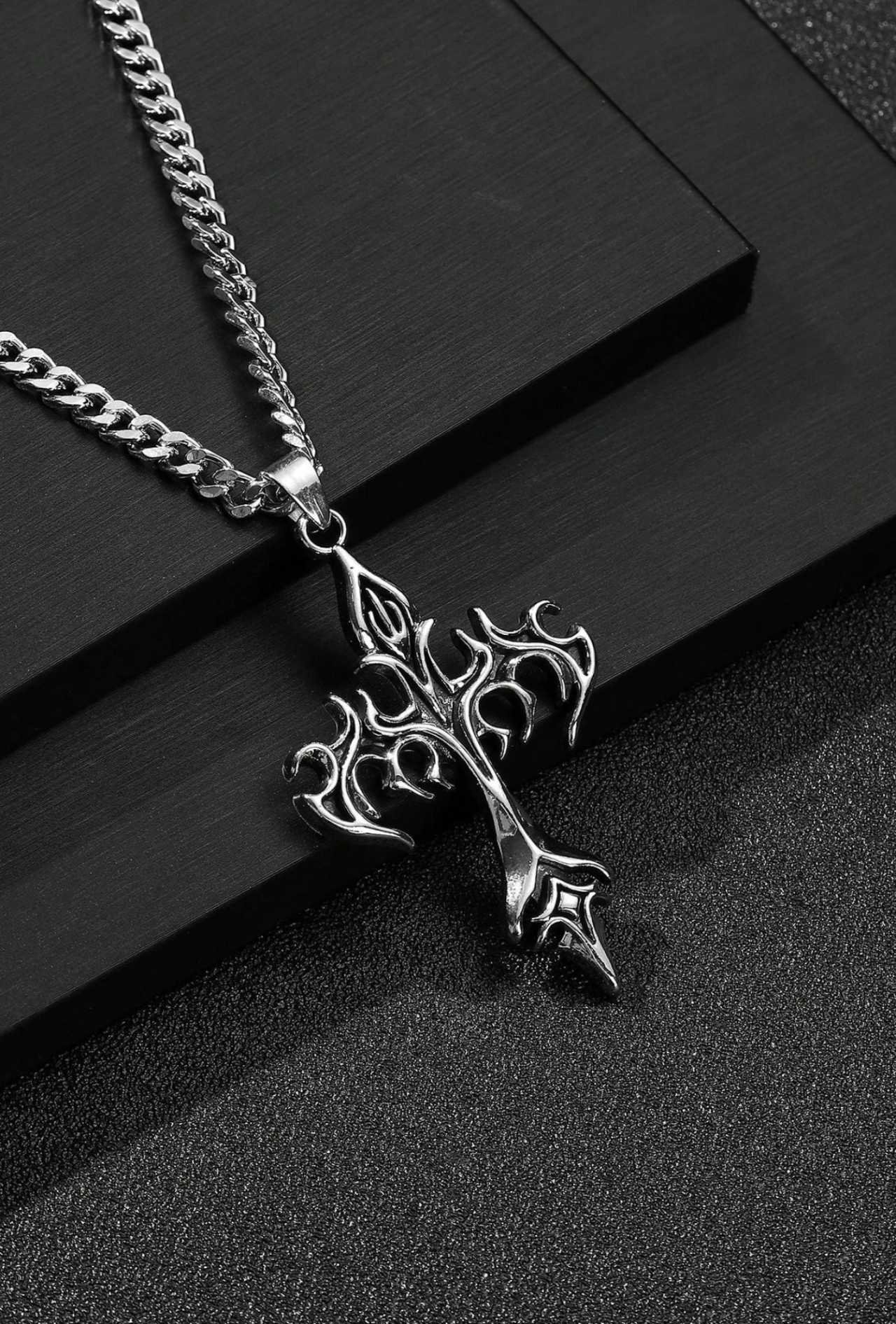 1pc Fashion European & American Retro Style Reversible Cross Pendant Necklace For Men, Personalized 