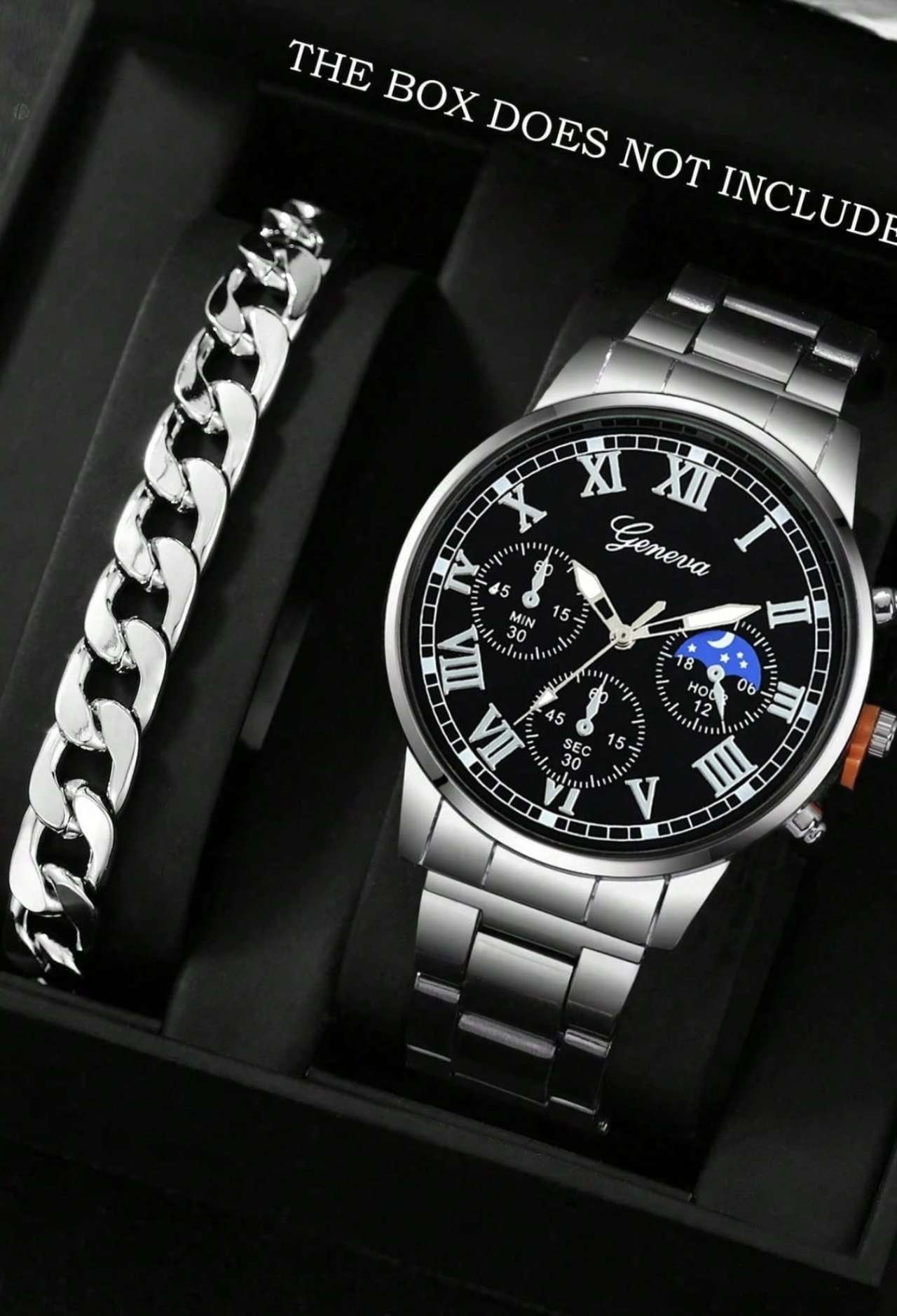 2pcs/Set Minimalist Business Men's Quartz Watch Set, Men's Rugged Style Silver Accessory Set (Includ