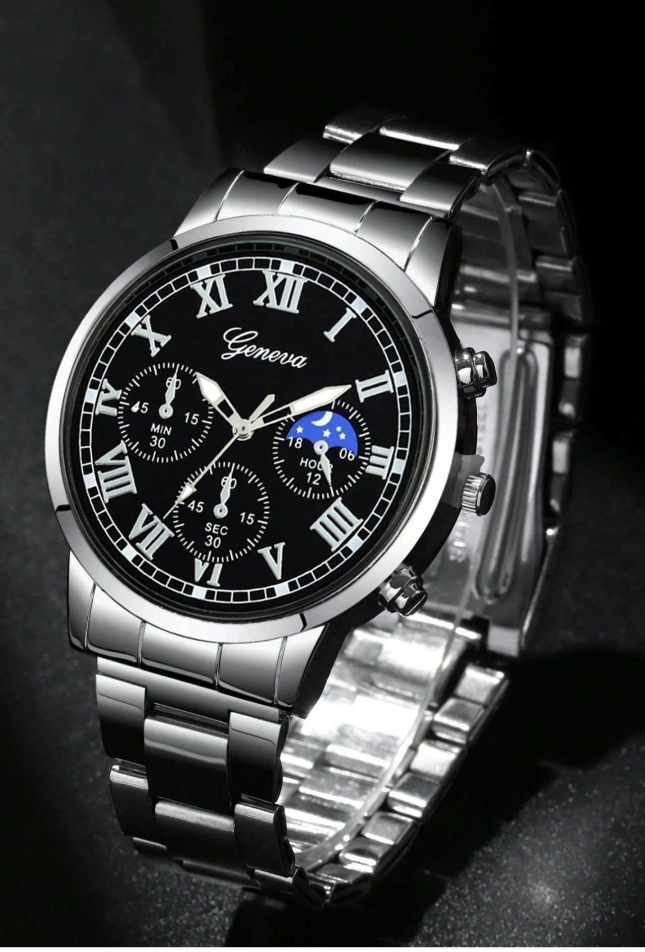 2pcs/Set Minimalist Business Men's Quartz Watch Set, Men's Rugged Style Silver Accessory Set (Includ