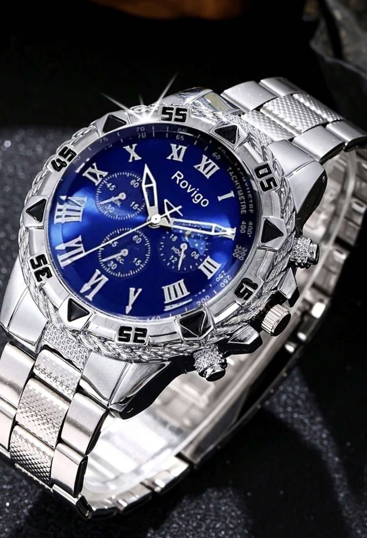 4-Piece Minimalist Business Men's Quartz Watch Set, Men's Hardcore Style Silver Accessory Set (Inclu