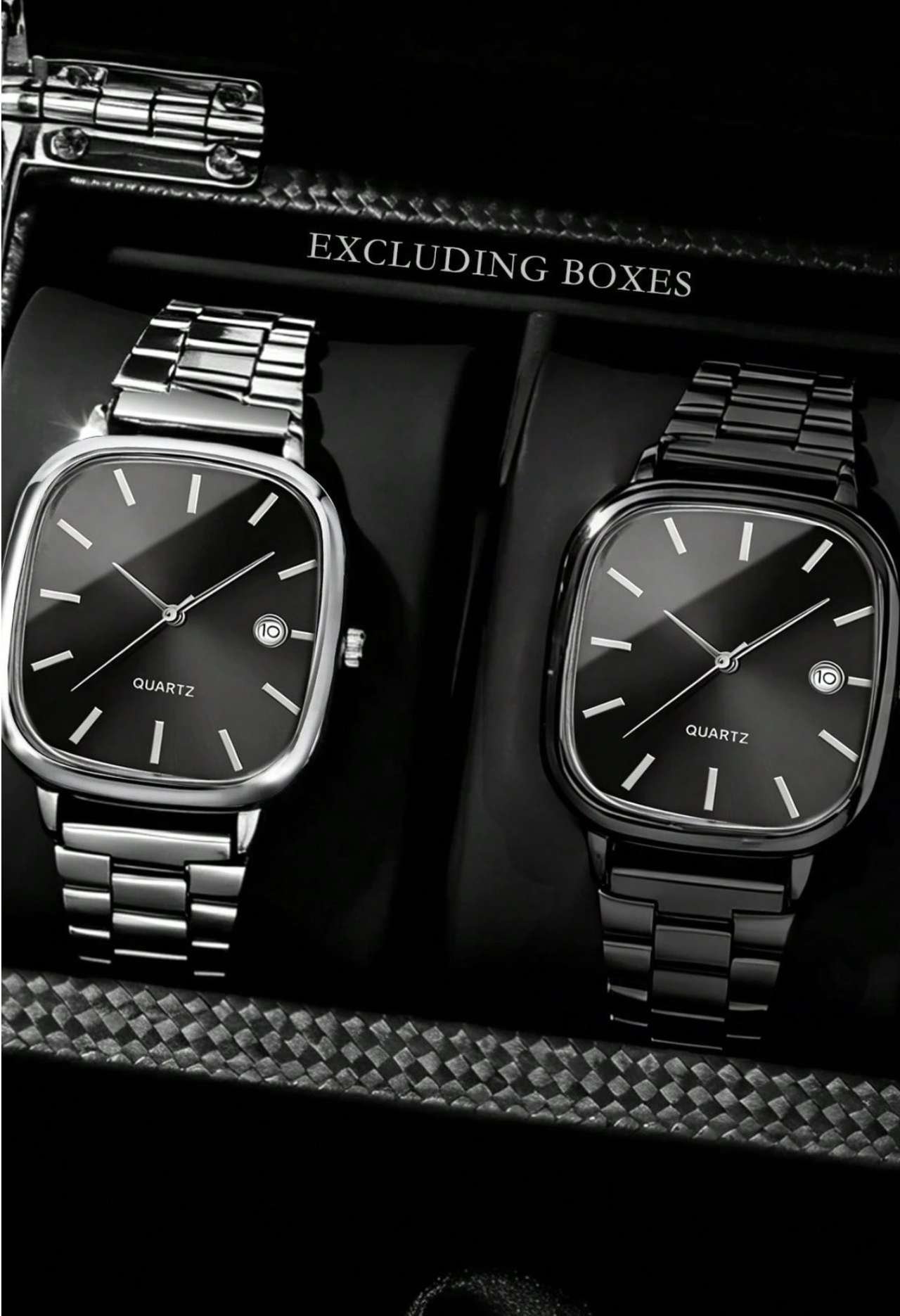 2PCS/1PC-Watch Optional Minimalist Square Quartz Watch Set, Featuring Silver And Black Dual-Color Sq