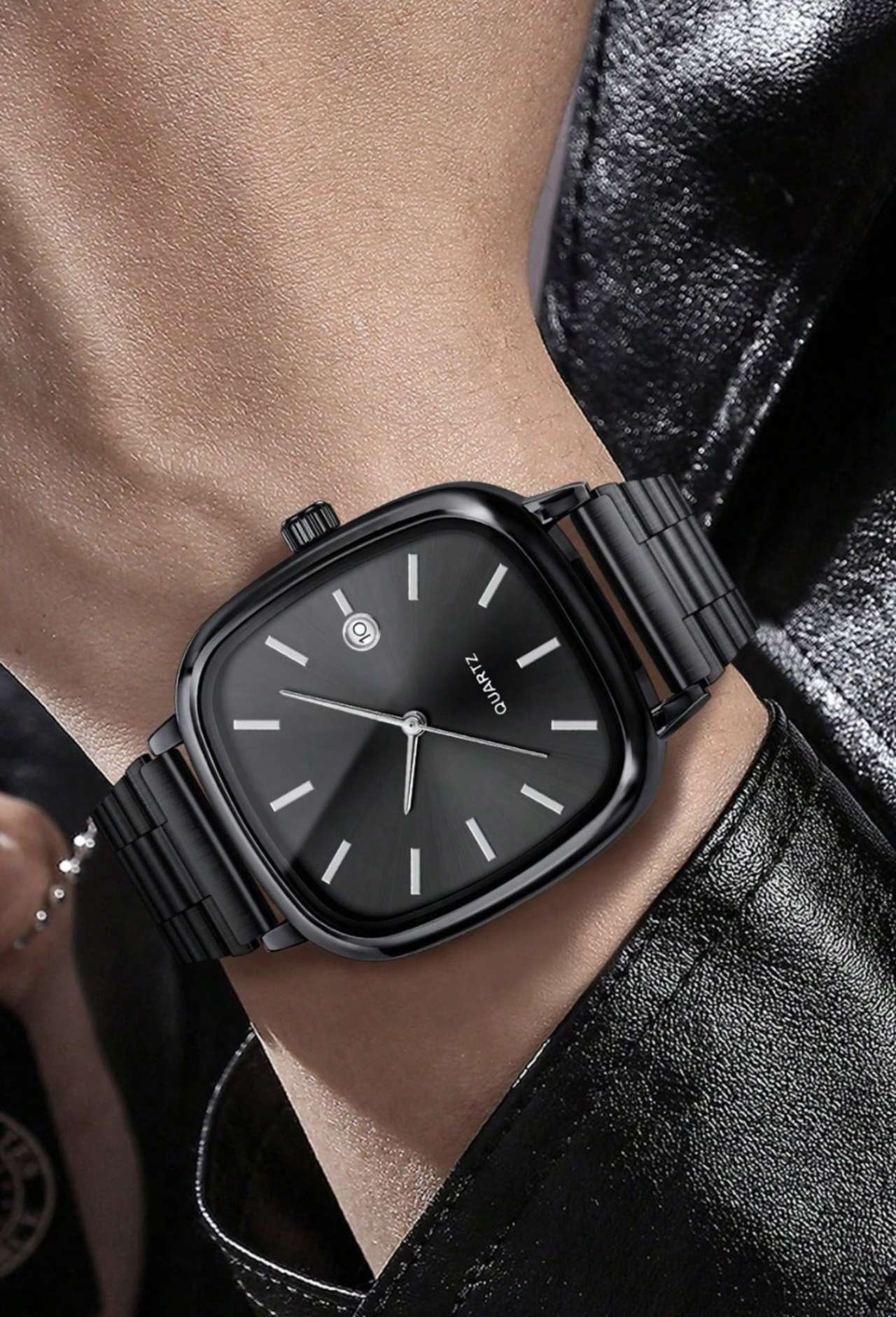 2PCS/1PC-Watch Optional Minimalist Square Quartz Watch Set, Featuring Silver And Black Dual-Color Sq