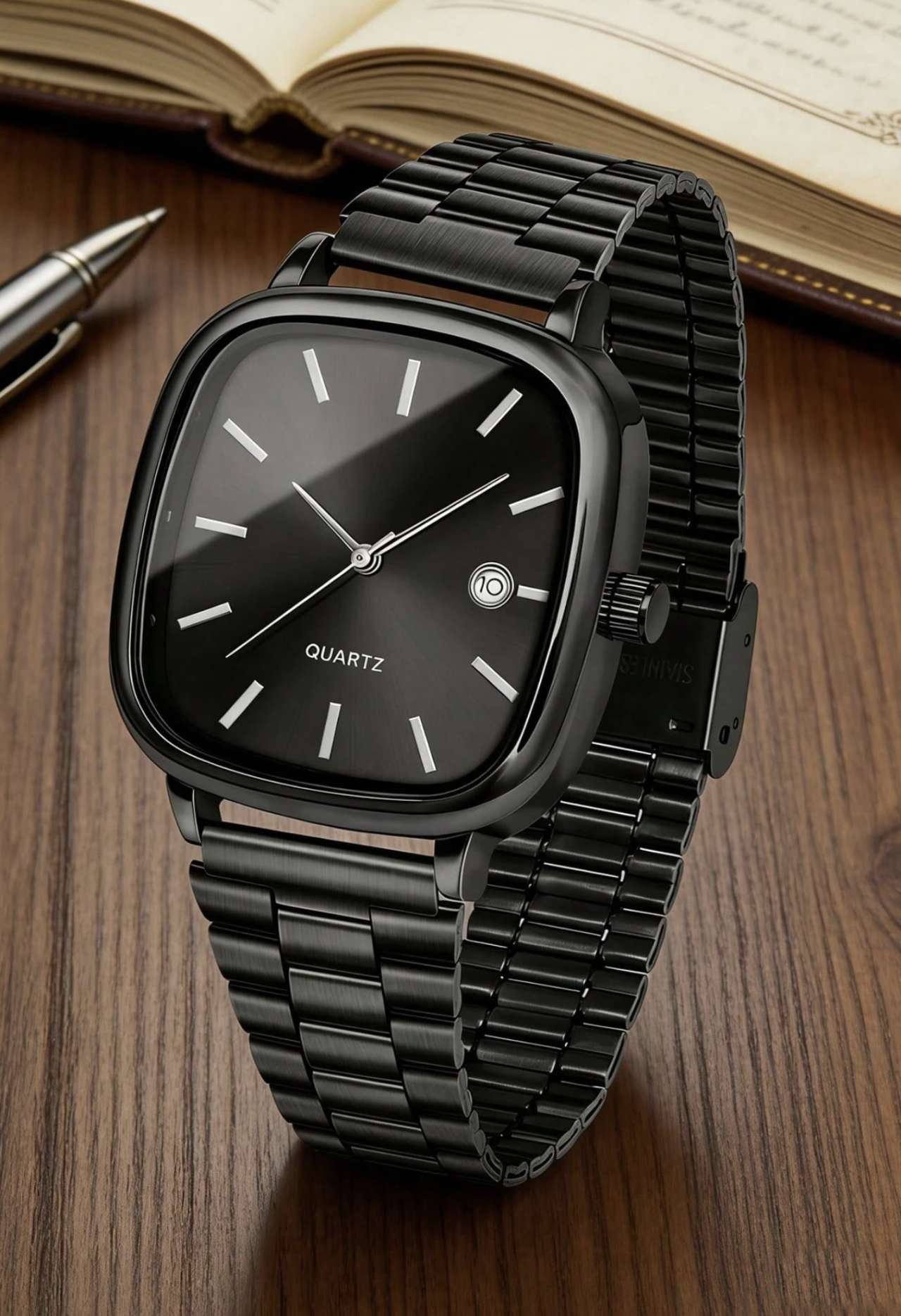 2PCS/1PC-Watch Optional Minimalist Square Quartz Watch Set, Featuring Silver And Black Dual-Color Sq