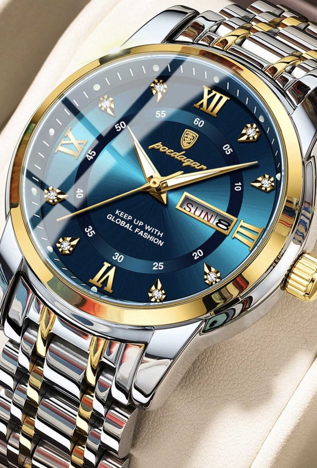 1pc Business Men's Stainless Steel Quartz Watch With Day & Date, Casual Waterproof Luminous Men's Wa