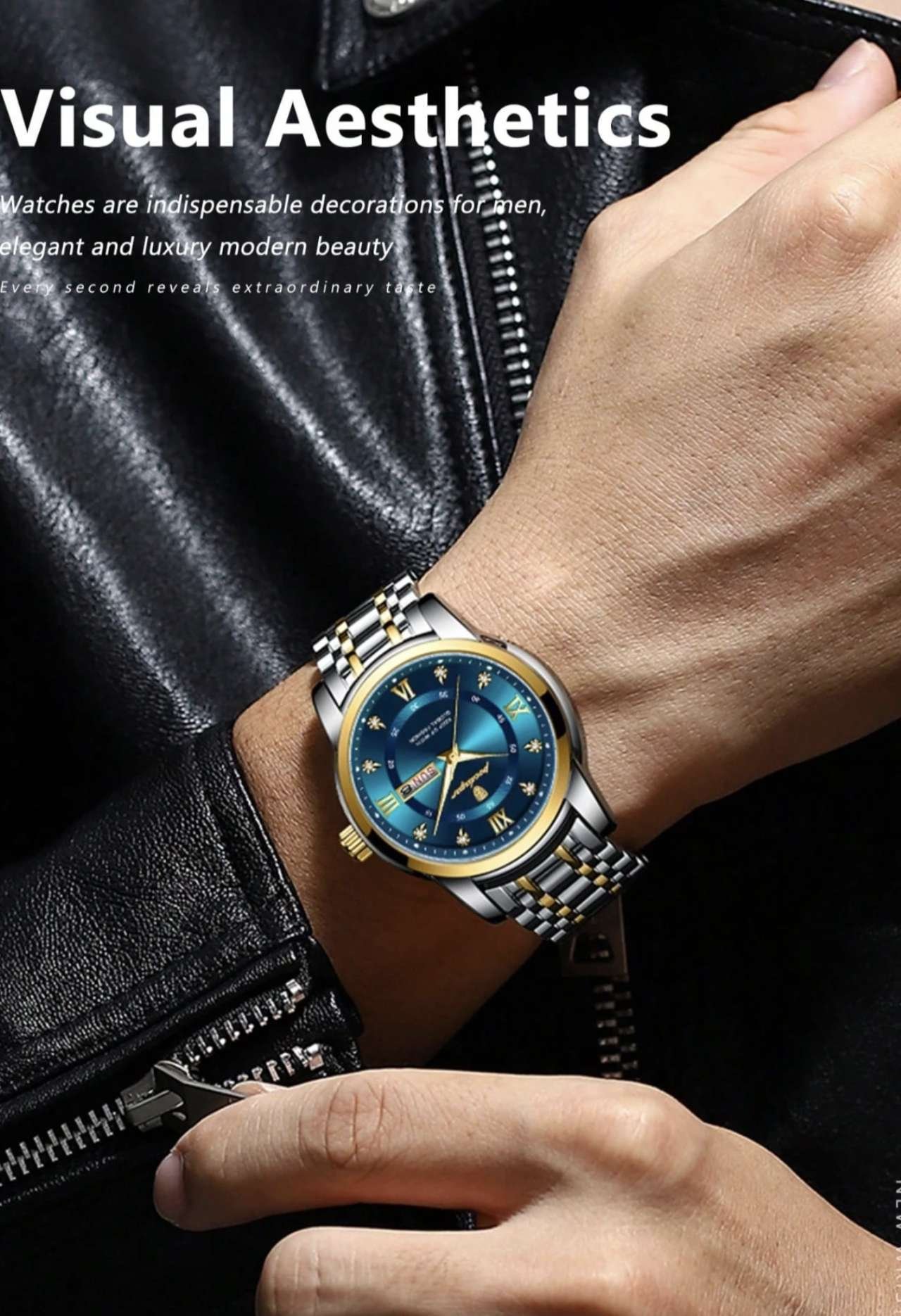 1pc Business Men's Stainless Steel Quartz Watch With Day & Date, Casual Waterproof Luminous Men's Wa