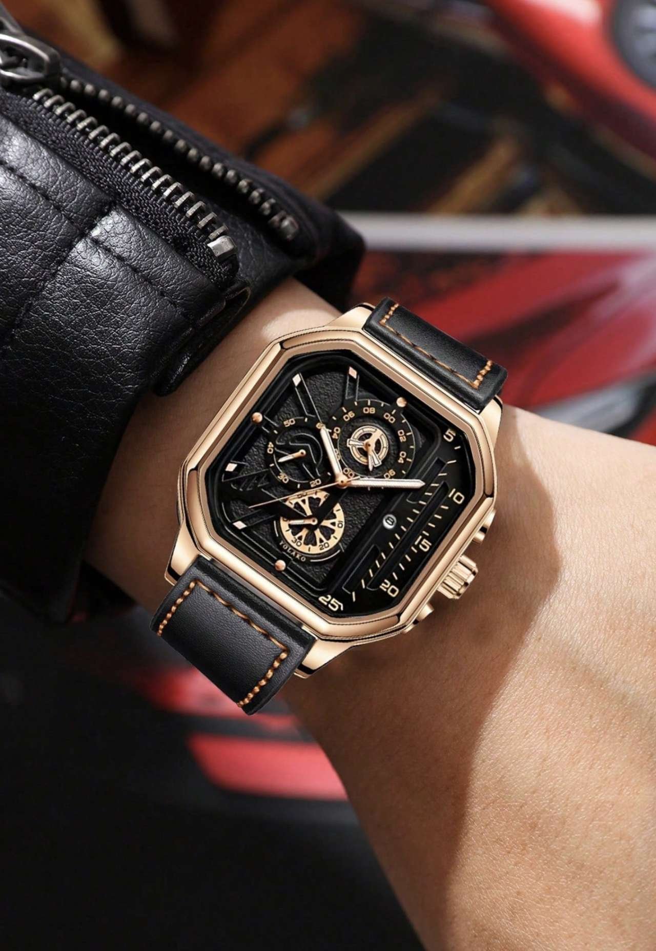 Fashion Square Watch For Men Vintage Sports Watch Men's Business Casual Watches Date PU Leather Quar