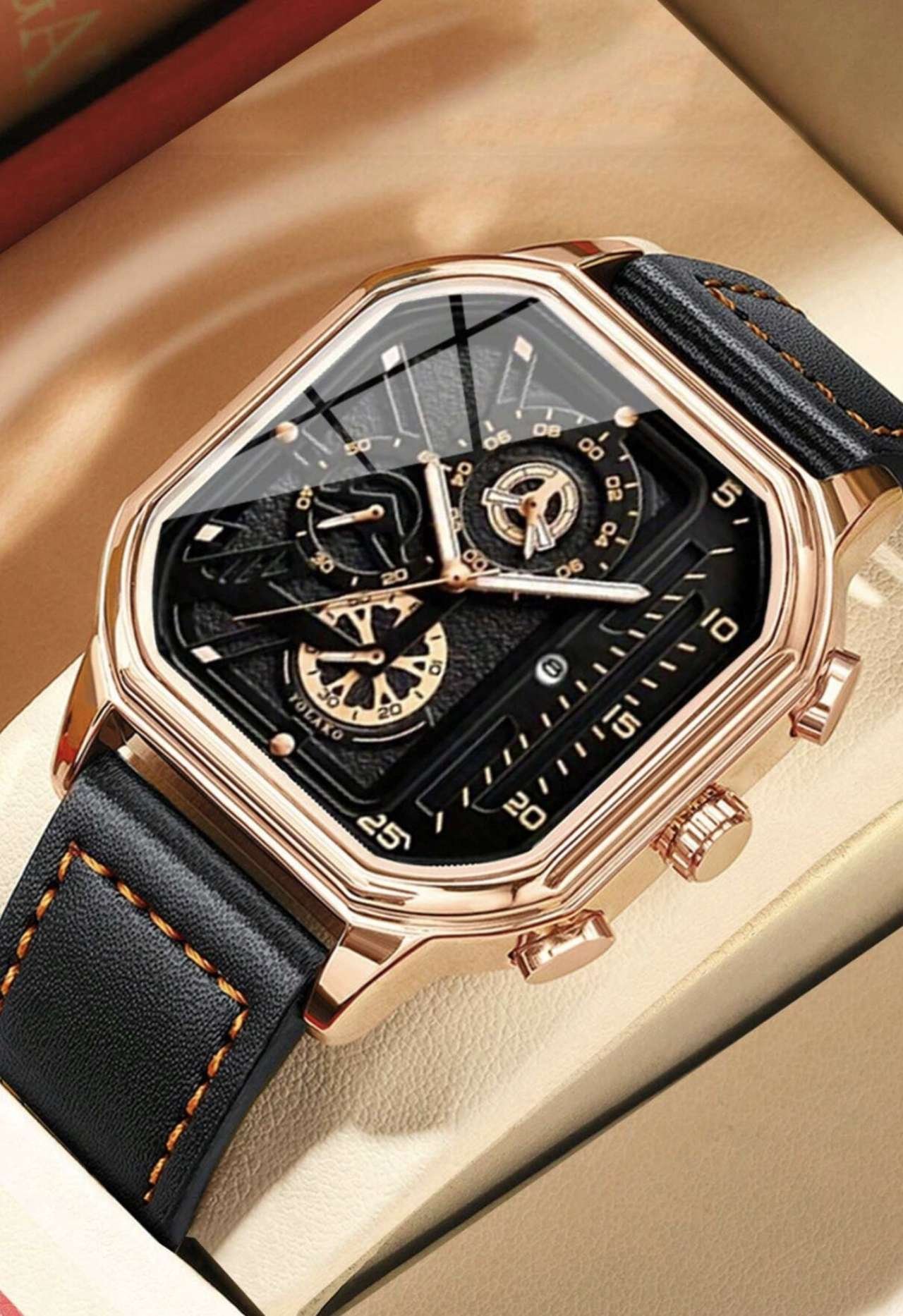 Fashion Square Watch For Men Vintage Sports Watch Men's Business Casual Watches Date PU Leather Quar