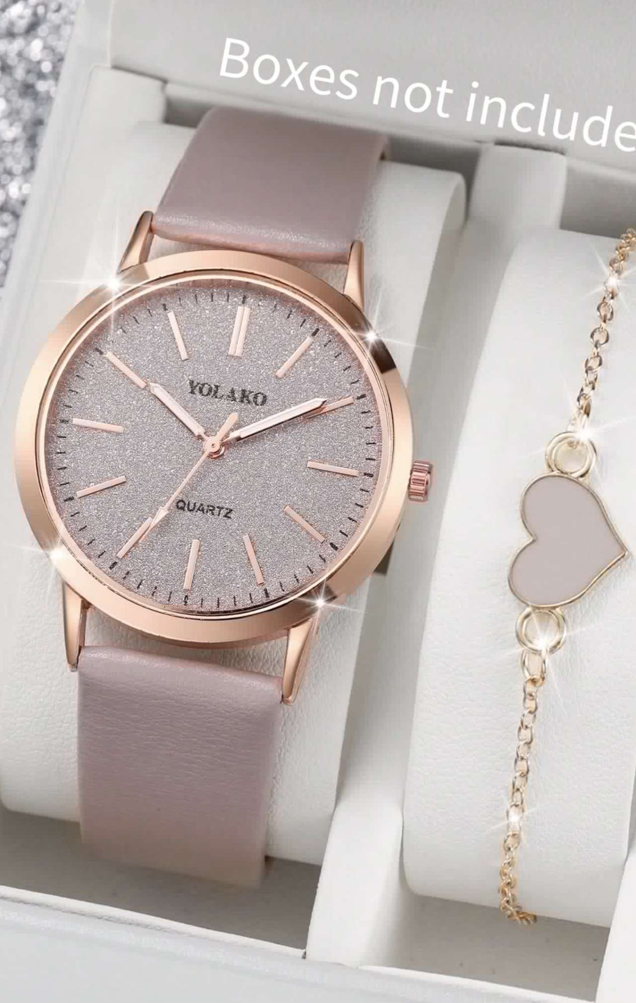 2pcs/Set Women's Fashion Simple Scale Dial Classic Elegant Quartz Wrist Watch + Heart-Shaped Bracele