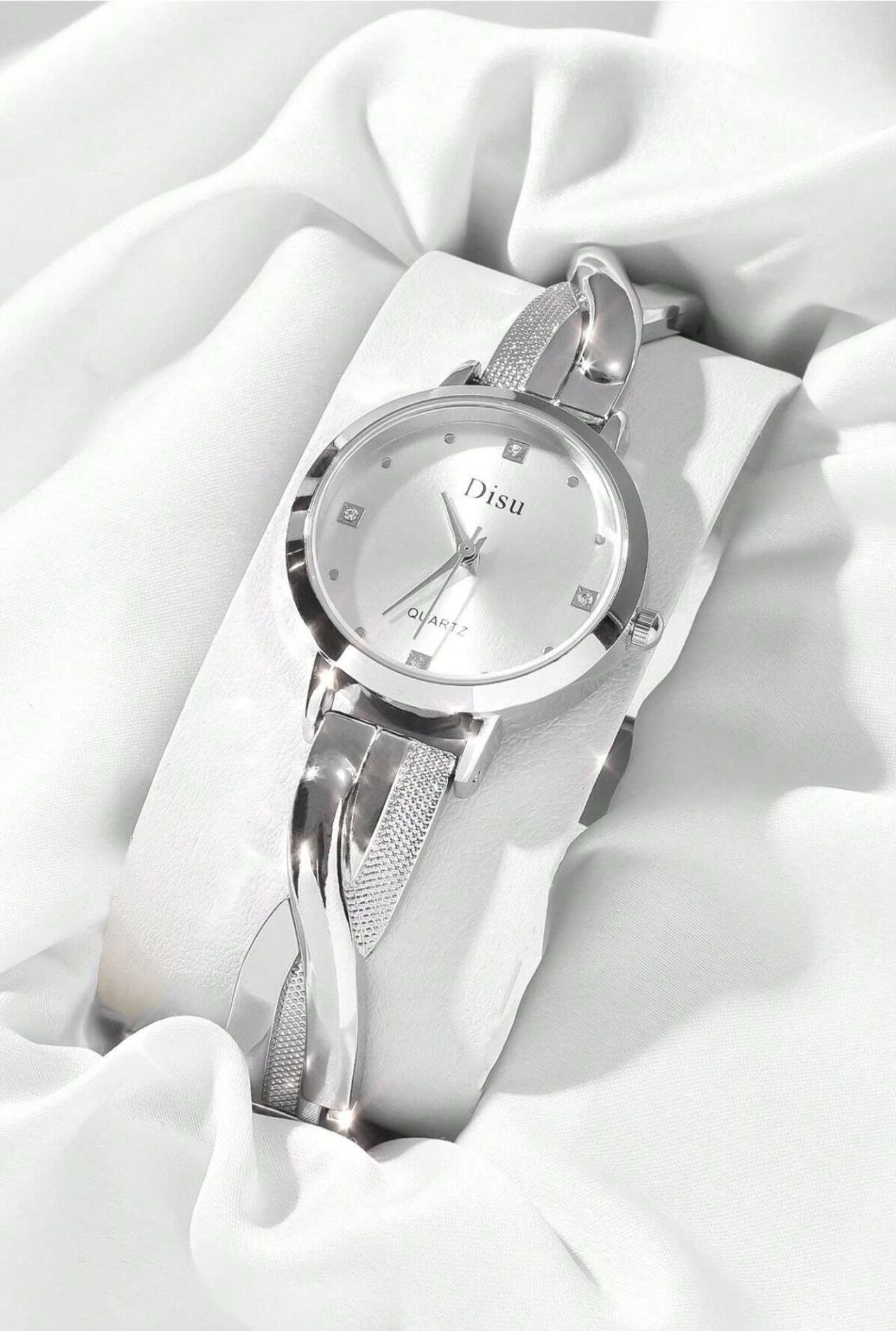 Disu Ladies Silver Stainless Steel Strap Classic Business Casual Watch With Rhinestone Quartz Moveme