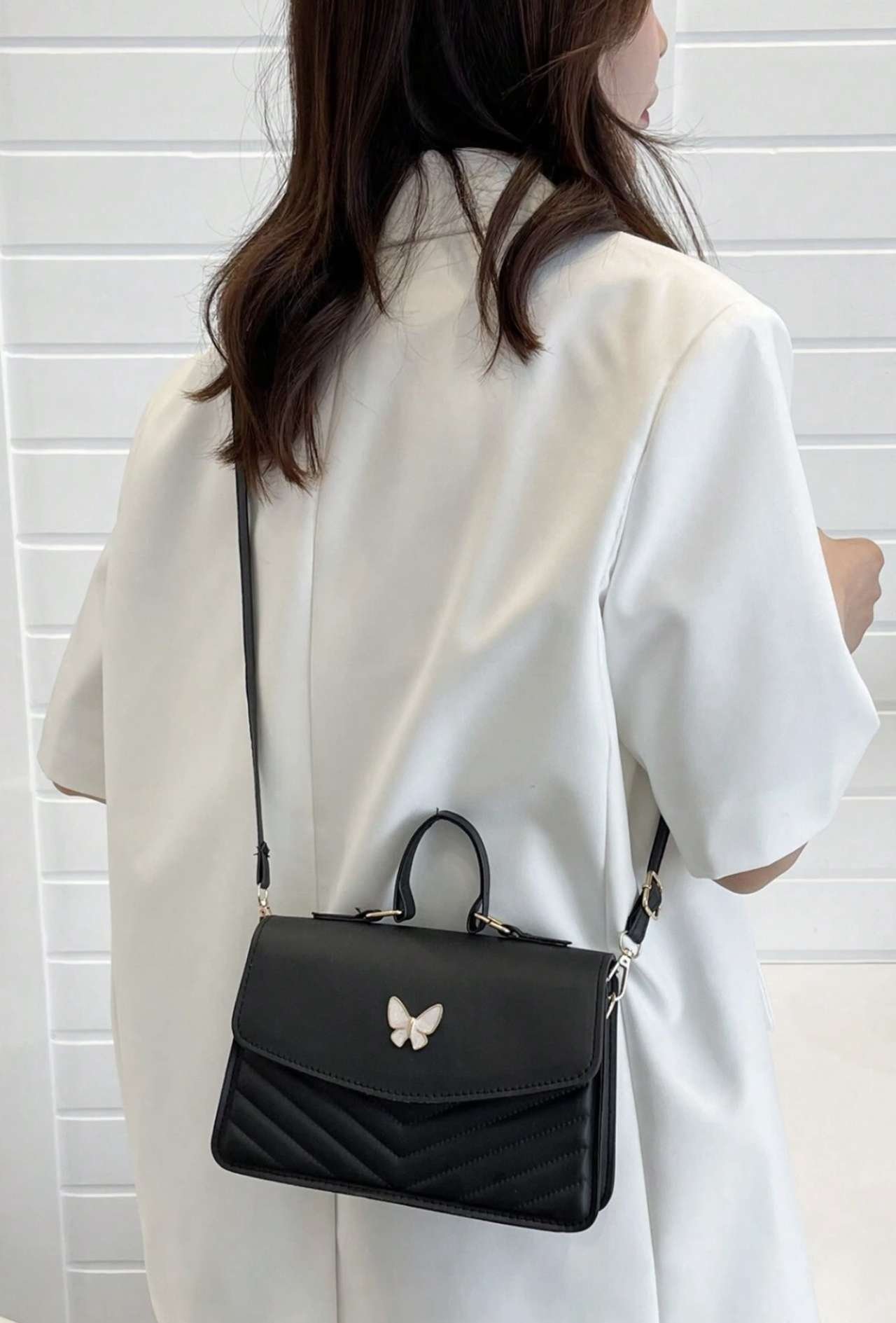 Solid Color PU Leather Patchwork Bow Design Flap Shoulder Crossbody Square Bag, Suitable For Women's