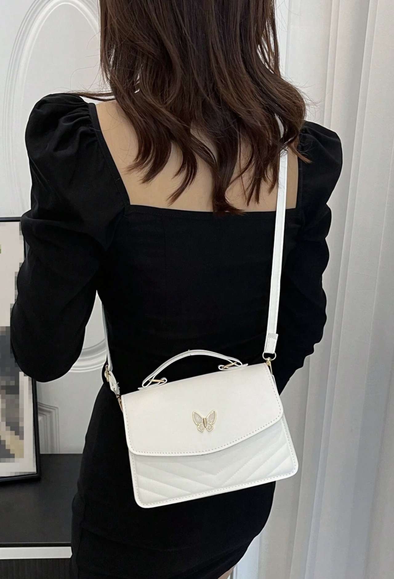 Solid Color PU Leather Patchwork Bow Design Flap Shoulder Crossbody Square Bag, Suitable For Women's